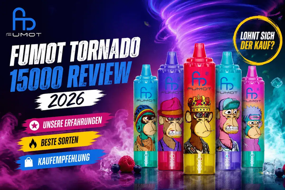 Fumot Tornado 15000 Review 2026 mit Produktbild und verschiedenen Sorten
