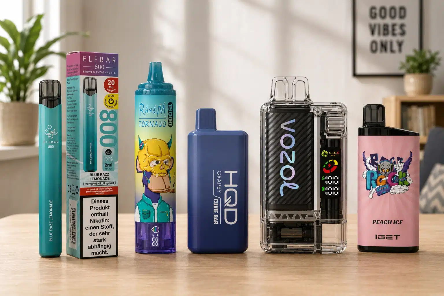 Beste Einweg Vapes 2026: Elf Bar 800, Fumot Tornado 15000, HQD Cuvie Bar 7000, Vozol Vista 20000, IGET Bar 3500 im Vergleich