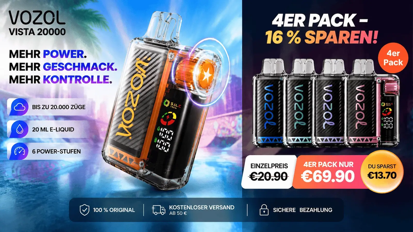 VOZOL Vista 20000 im Rahmen des VOZOL Vape Erfahrungen 2026 Tests – eines der beliebtesten Einweg Vape Modelle im Vergleich